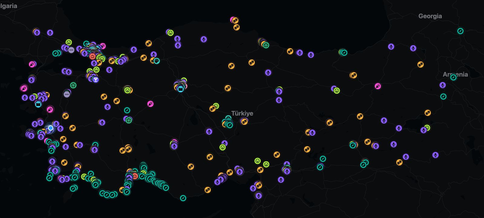 NeYapsak? uygulamasının Türkiye haritası.